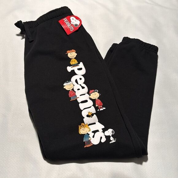Black Joggers Sweatpants Mens Medium Peanuts Snoopy - Picture 1 of 4